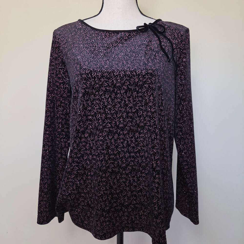 Notations XL Black Shimmery Pink Sparkly Velvet Velour Top